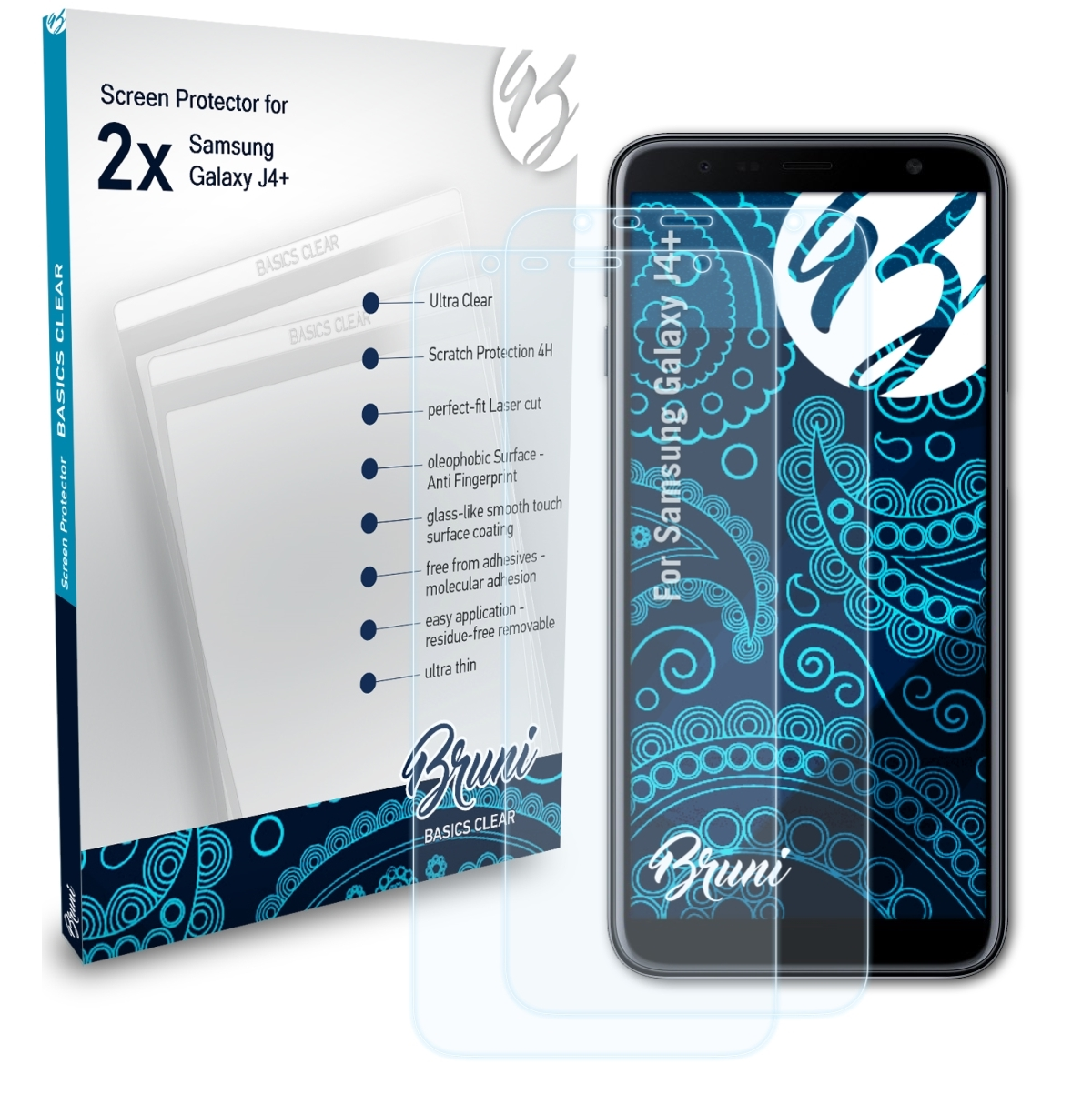 BRUNI 2x Basics-Clear Schutzfolie(für Samsung J4+) Galaxy