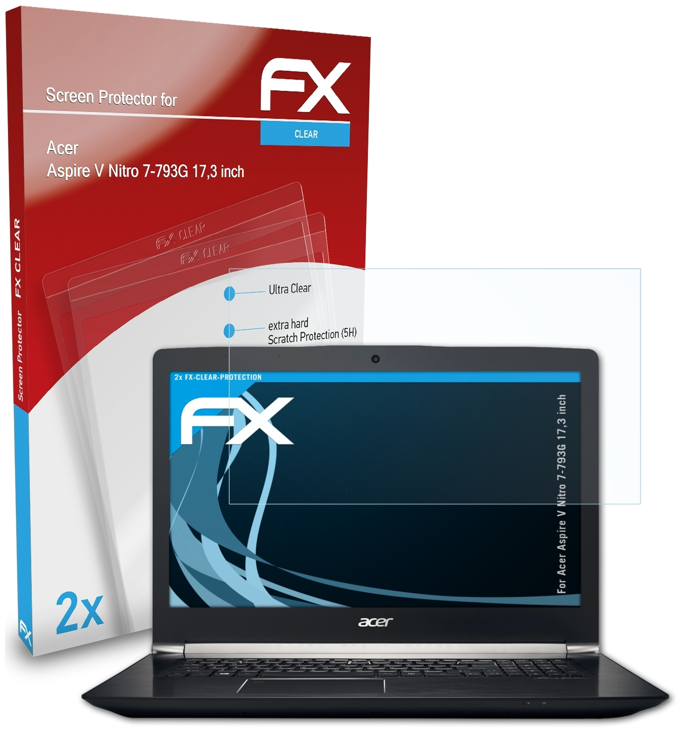 ATFOLIX 2x FX-Clear Displayschutz(für V (17,3 7-793G Aspire inch)) Acer Nitro