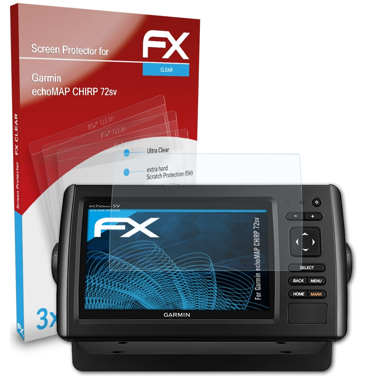 FX-Clear 3x Displayschutz(für Garmin CHIRP 72sv) ATFOLIX echoMAP