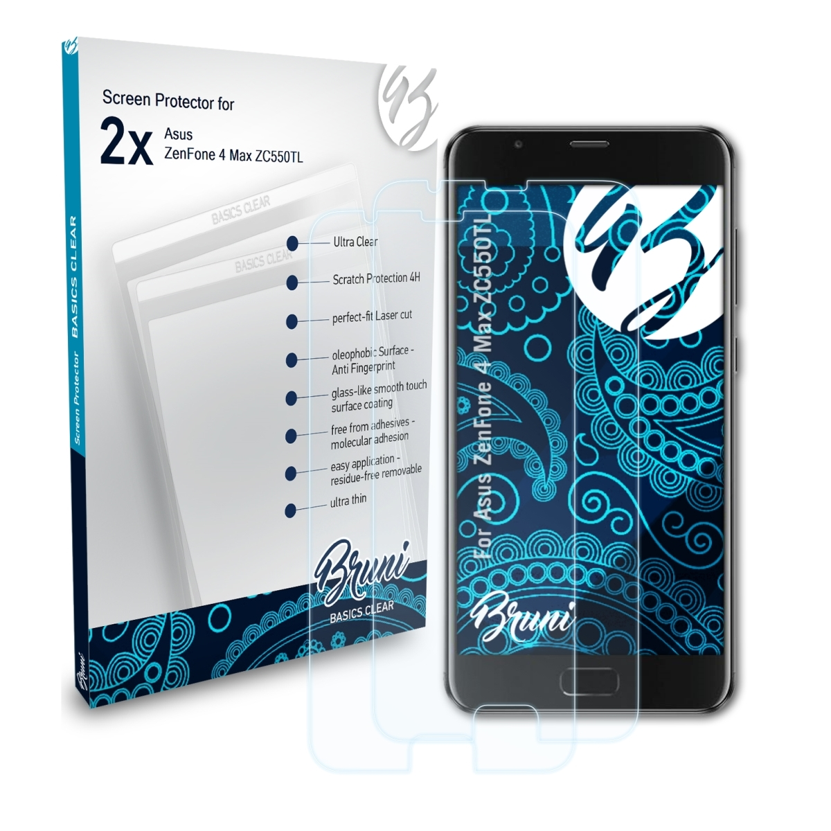 Asus (ZC550TL)) 2x Schutzfolie(für 4 BRUNI Basics-Clear Max ZenFone