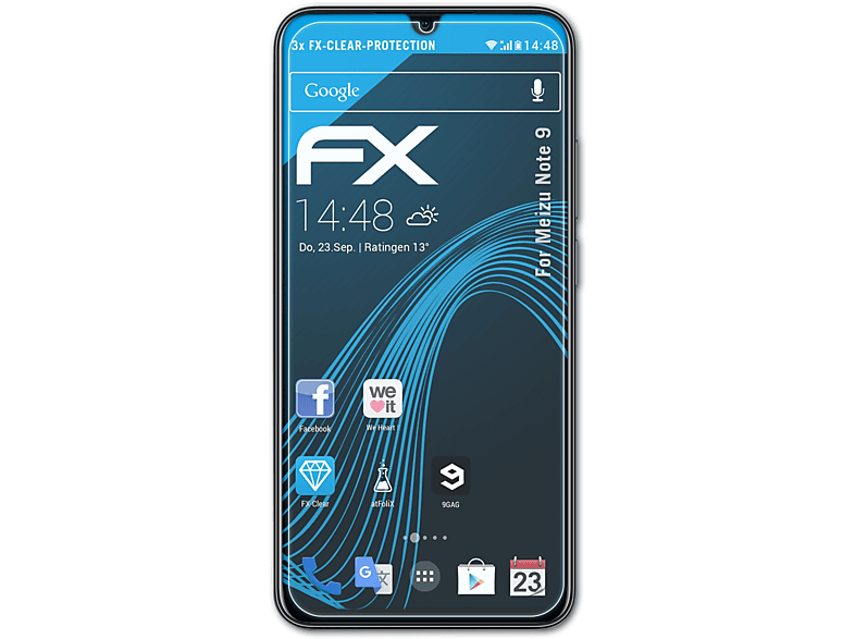 ATFOLIX 3x Meizu Displayschutz(für Note 9) FX-Clear