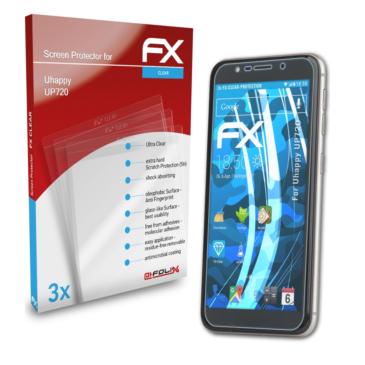 ATFOLIX 3x FX-Clear Displayschutz(für Uhappy UP720)