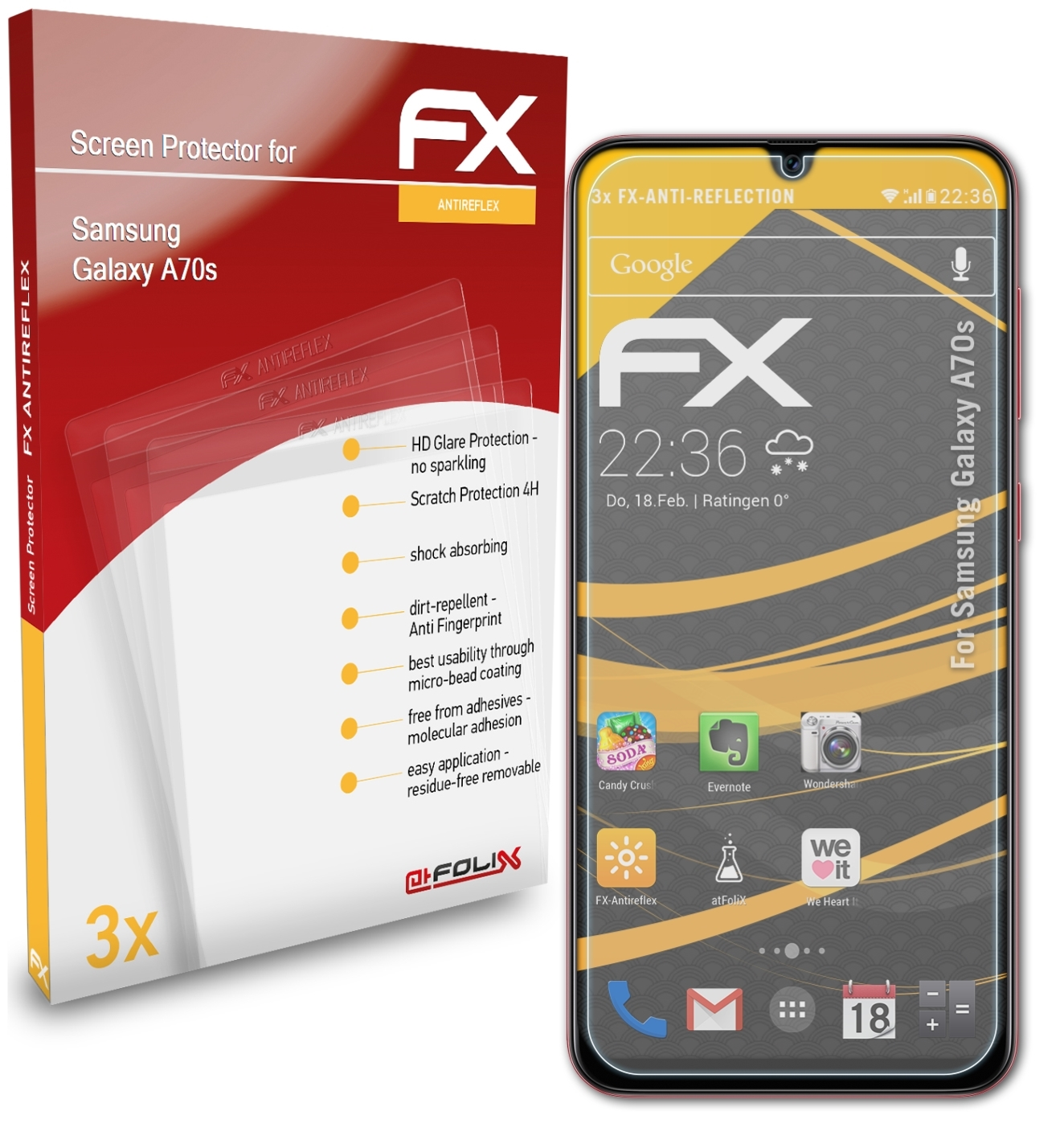 ATFOLIX 3x FX-Antireflex Displayschutz(für Samsung A70s) Galaxy