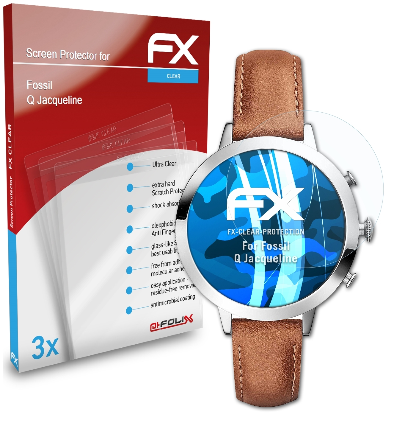ATFOLIX 3x FX-Clear Displayschutz(für Q Jacqueline) Fossil