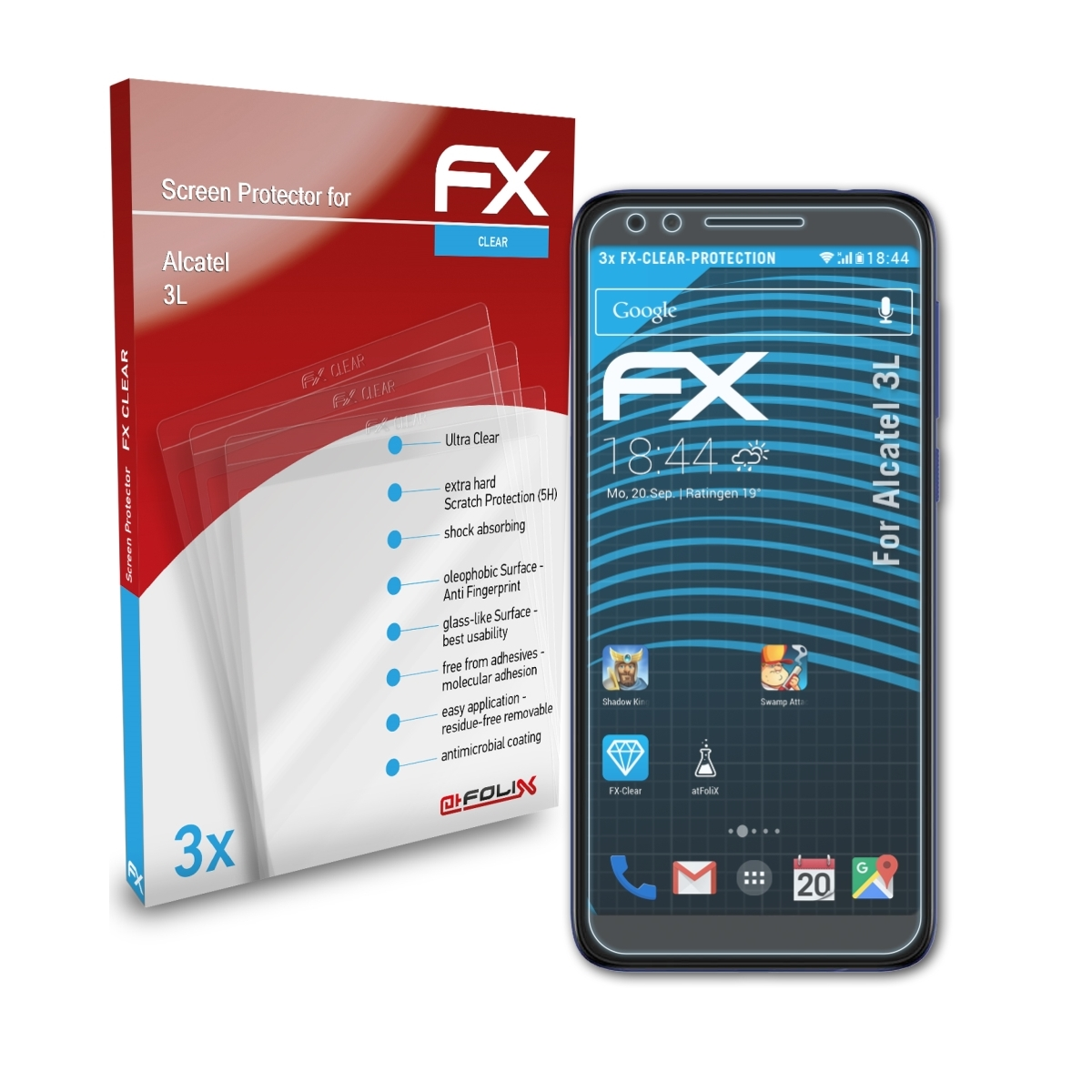 3x ATFOLIX FX-Clear Displayschutz(für Alcatel 3L)