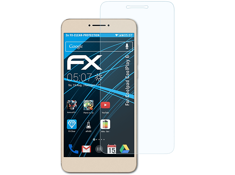 ATFOLIX 3x FX-Clear Displayschutz(für Coolpad CoolPlay 6)