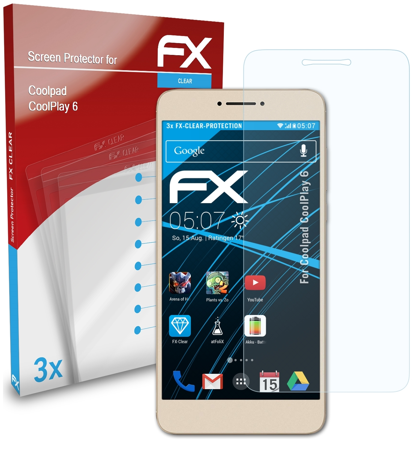 ATFOLIX 3x CoolPlay FX-Clear Displayschutz(für Coolpad 6)
