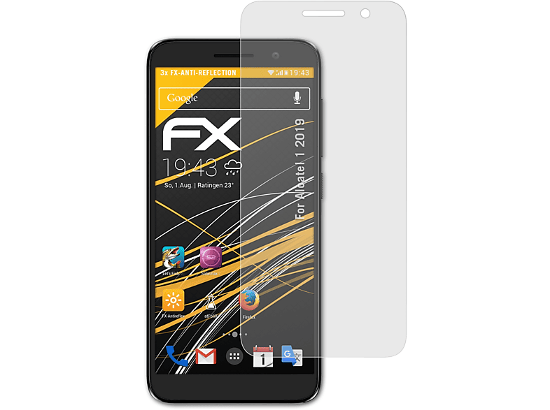 ATFOLIX Alcatel 1 3x Displayschutz(für (2019)) FX-Antireflex