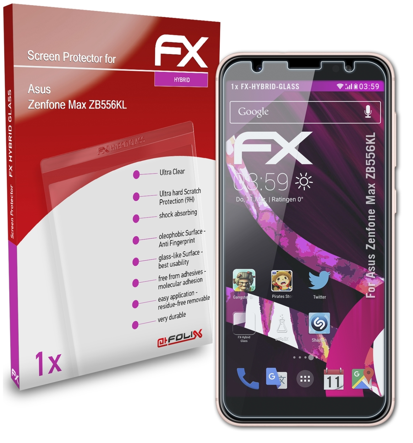 ATFOLIX FX-Hybrid-Glass Zenfone Schutzglas(für Asus (ZB556KL)) Max