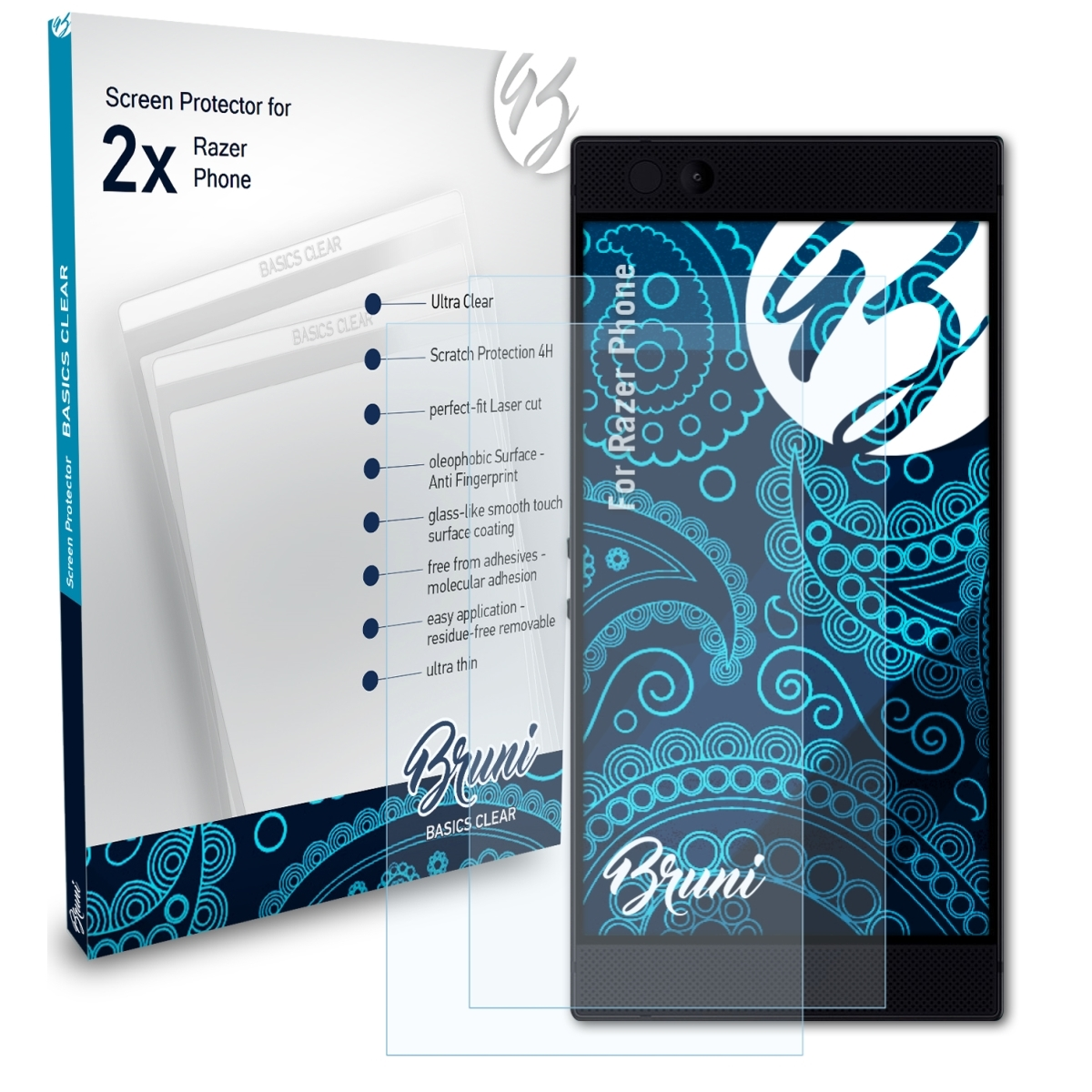 BRUNI 2x Phone) Razer Basics-Clear Schutzfolie(für
