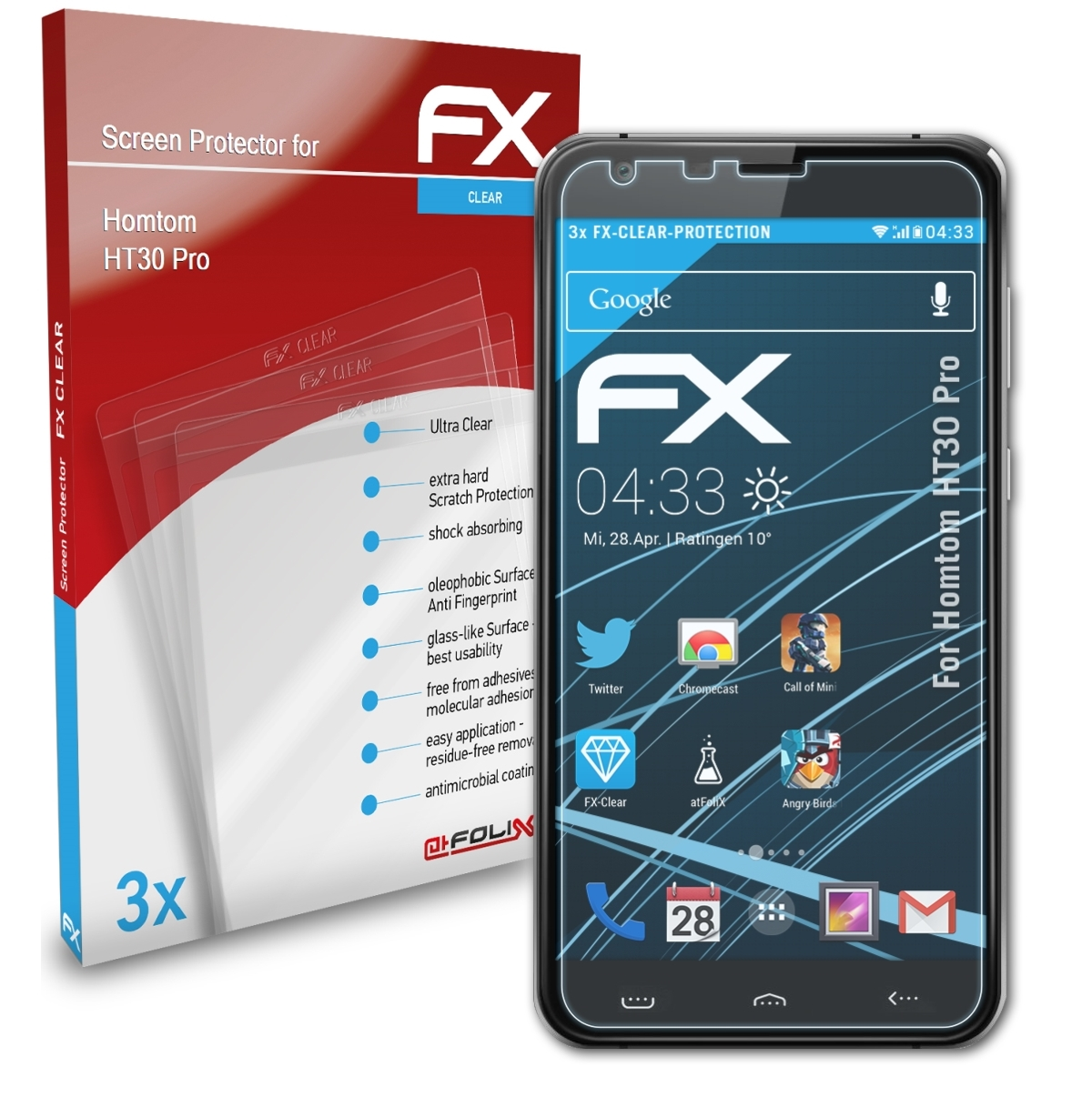 ATFOLIX FX-Clear Pro) Homtom Displayschutz(für HT30 3x