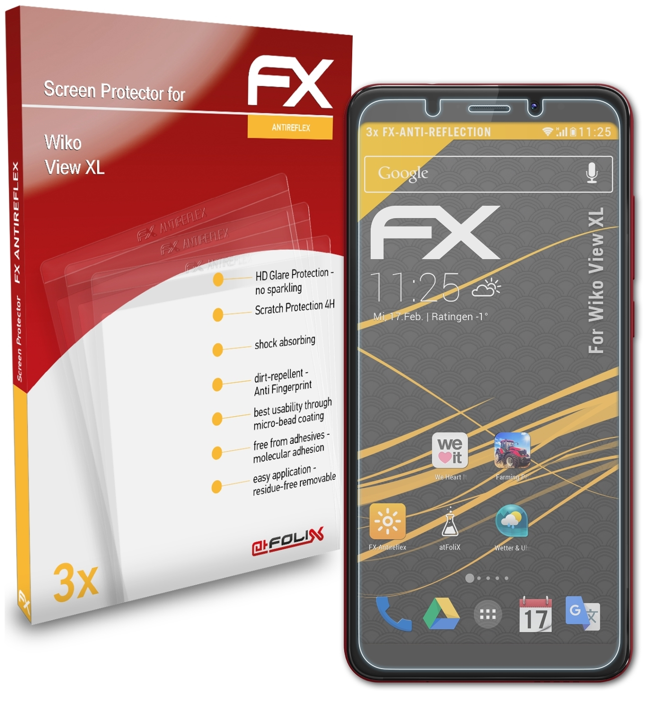 ATFOLIX 3x FX-Antireflex XL) Wiko View Displayschutz(für