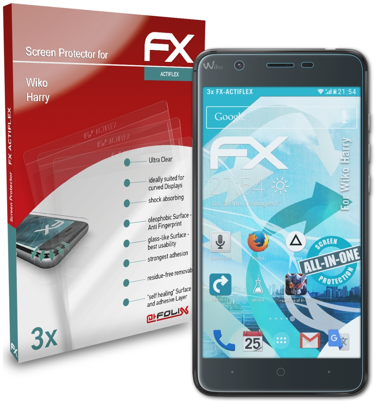 ATFOLIX 3x FX-ActiFleX Displayschutz(für Wiko Harry)