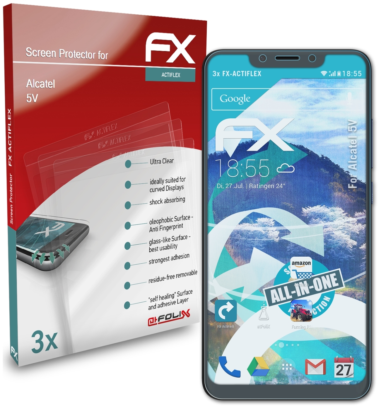 ATFOLIX 3x FX-ActiFleX 5V) Alcatel Displayschutz(für