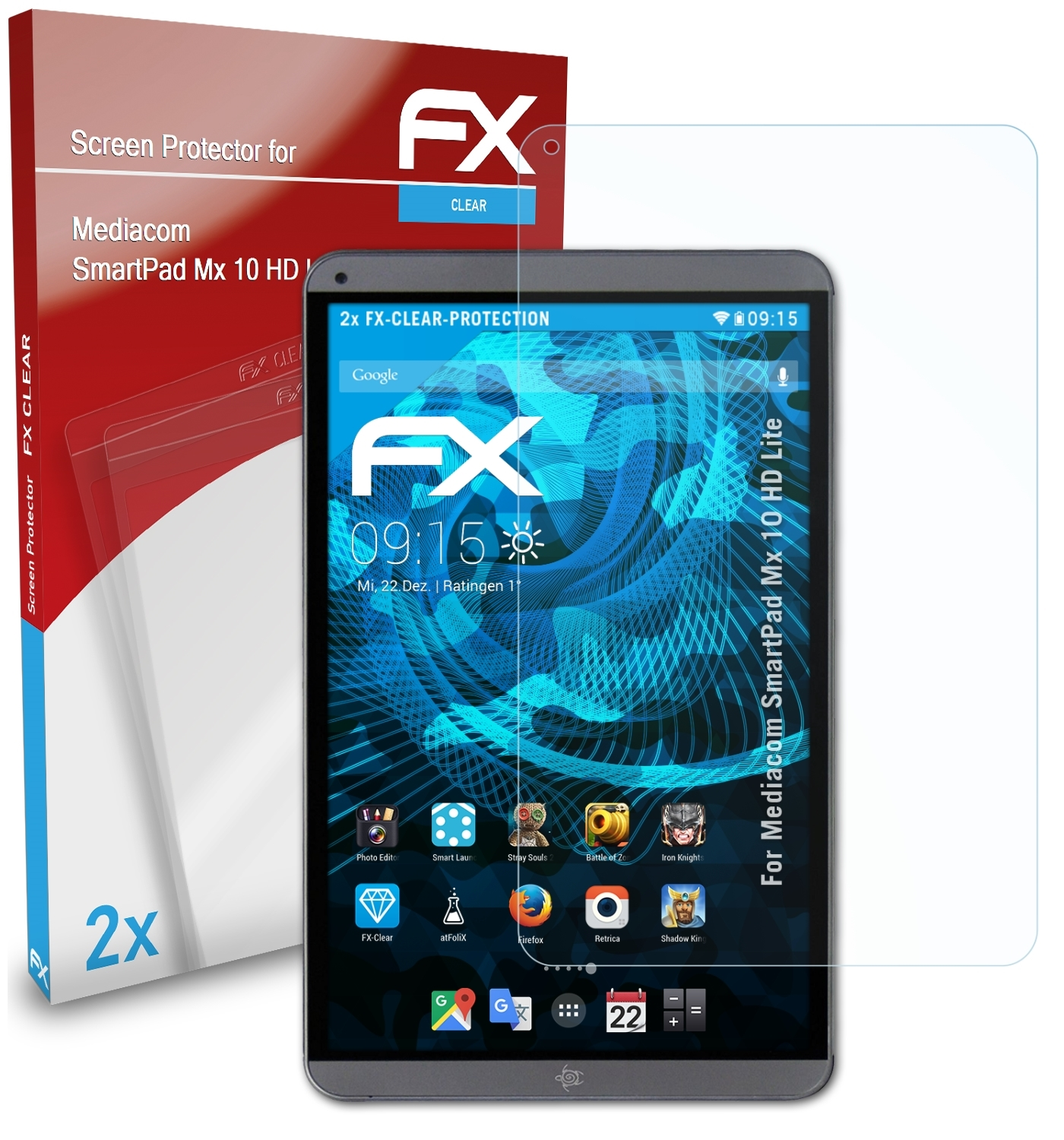 ATFOLIX 2x Displayschutz(für HD Mediacom Lite) SmartPad 10 Mx FX-Clear