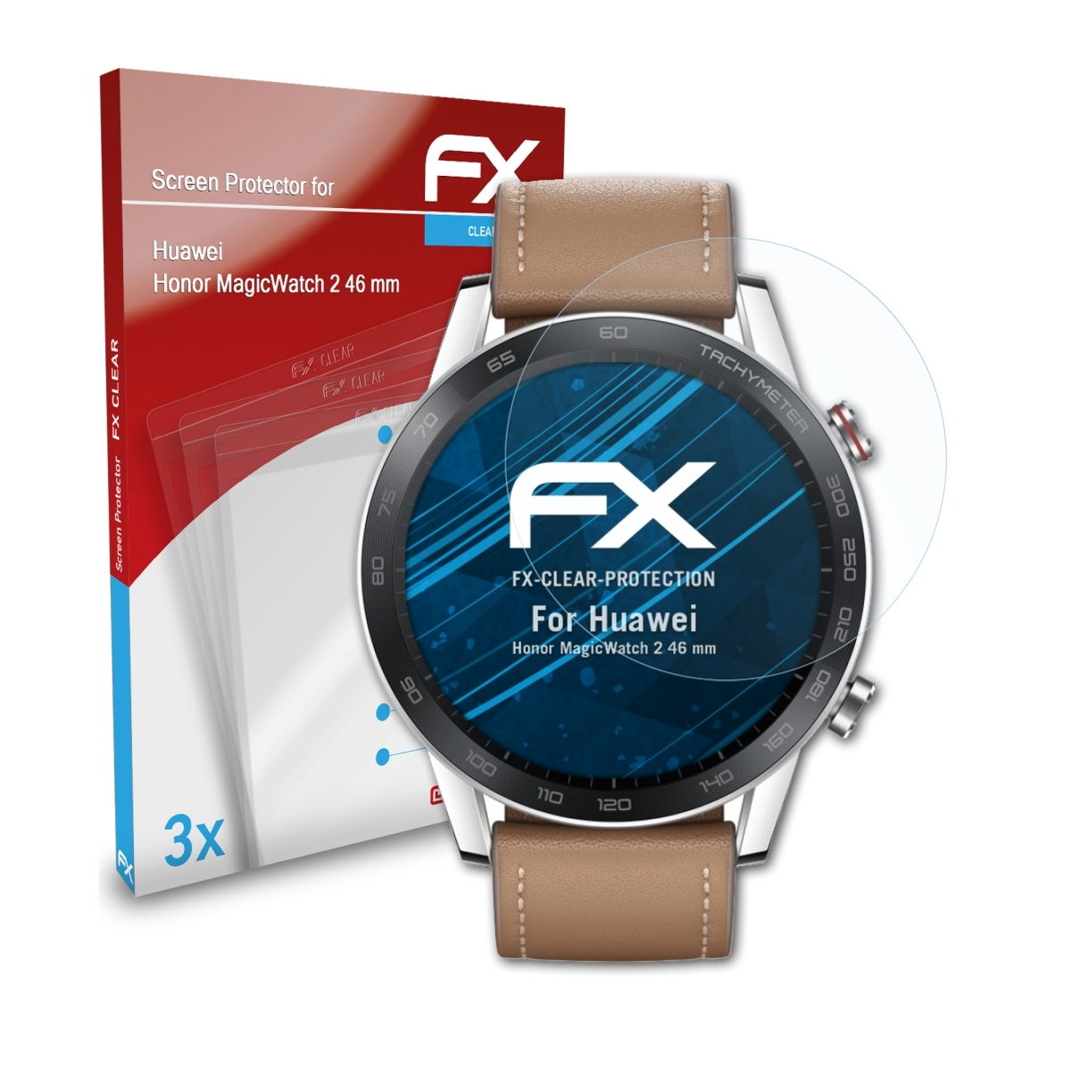 ATFOLIX 3x 2 FX-Clear (46 mm)) Displayschutz(für Honor Huawei MagicWatch
