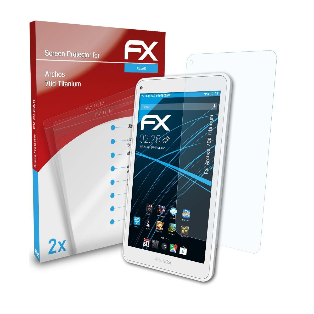 ATFOLIX 2x FX-Clear Displayschutz(für Archos Titanium) 70d