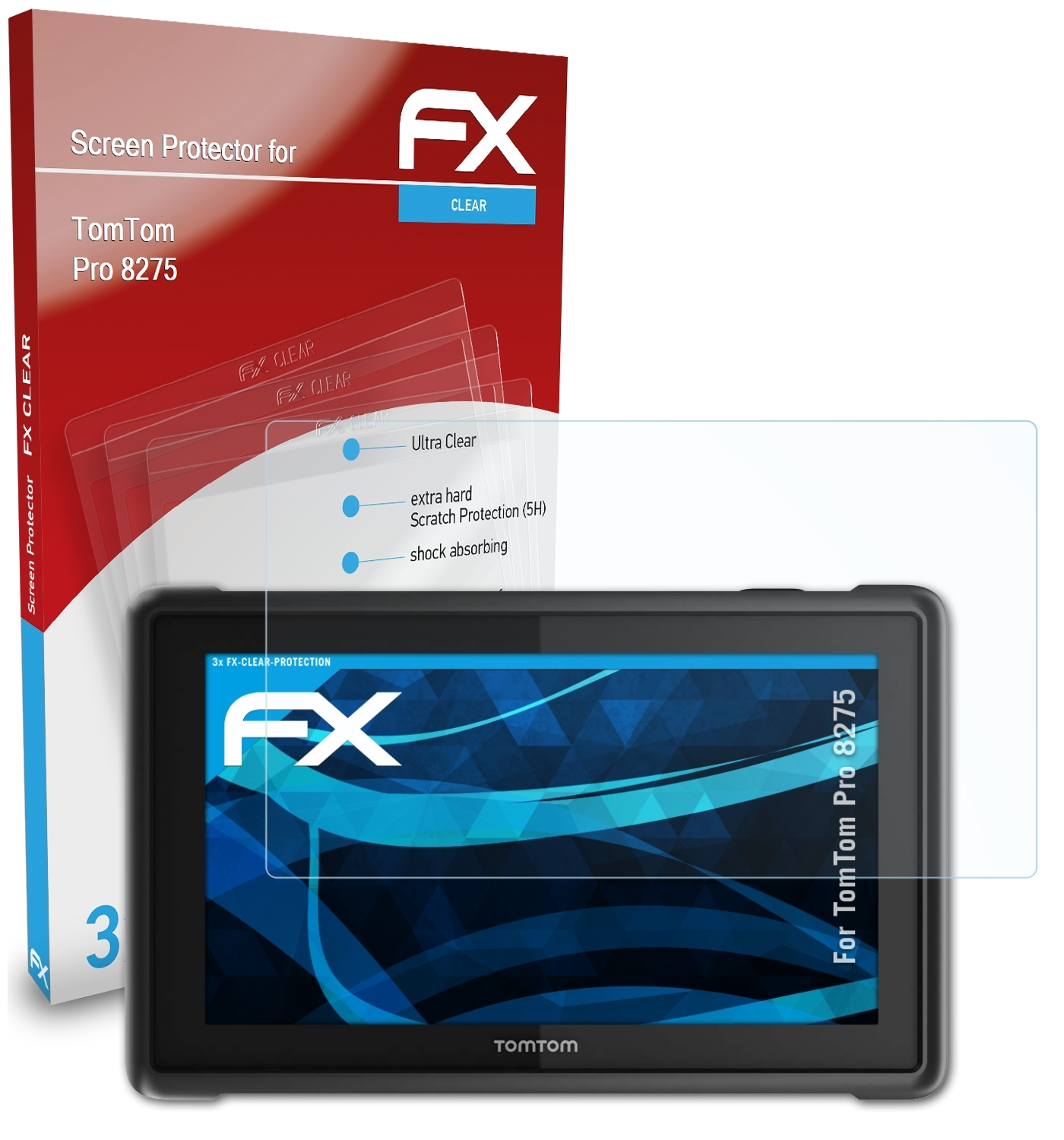 ATFOLIX 3x FX-Clear Displayschutz(für TomTom 8275) Pro