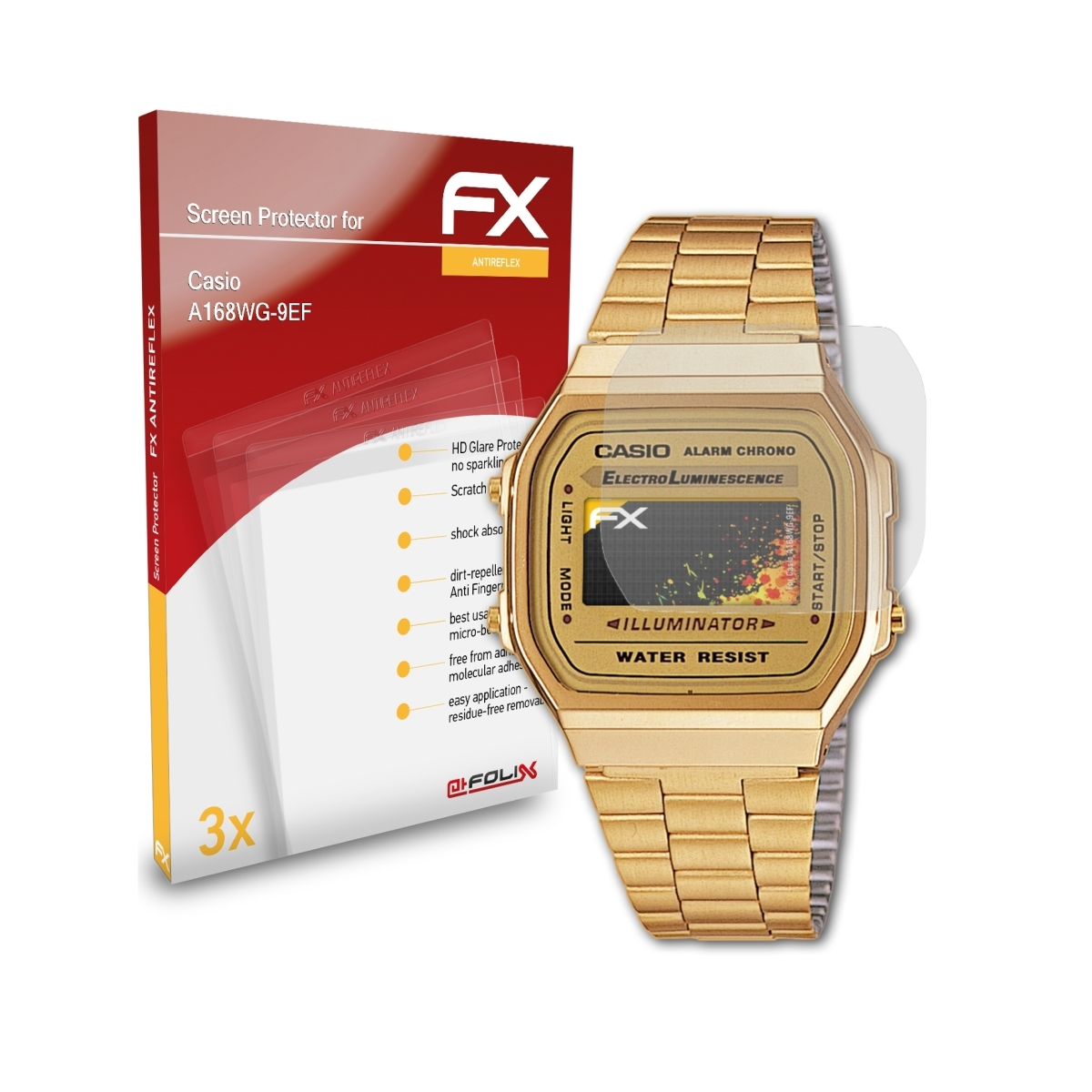 ATFOLIX 3x FX-Antireflex Displayschutz(für Casio A168WG-9EF)