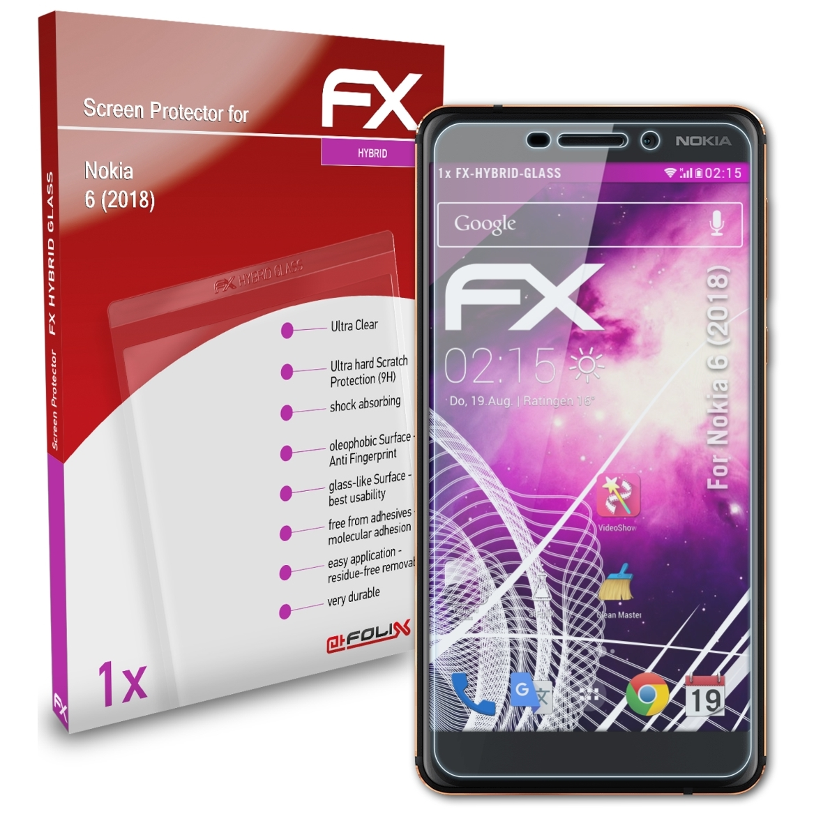 (2018)) 6 FX-Hybrid-Glass ATFOLIX Schutzglas(für Nokia