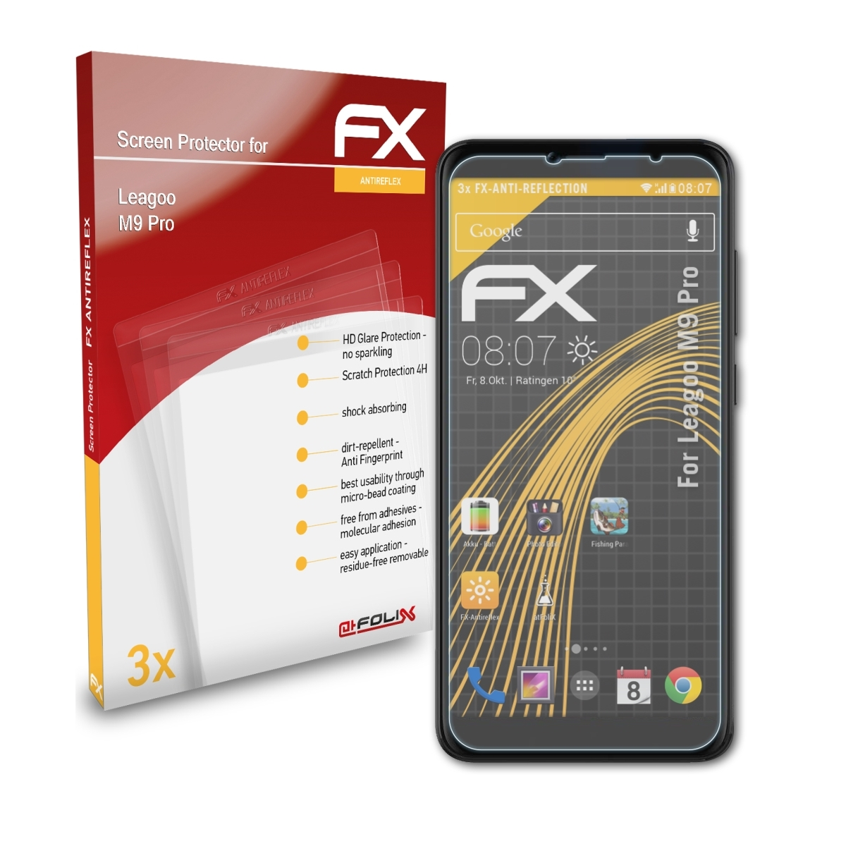 3x Displayschutz(für Pro) M9 ATFOLIX Leagoo FX-Antireflex