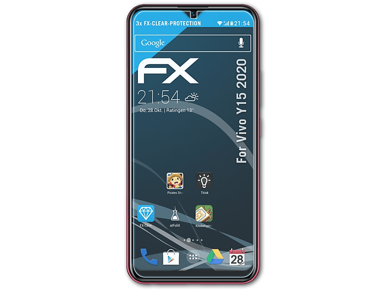 ATFOLIX 3x Vivo Y15 FX-Clear Displayschutz(für 2020)