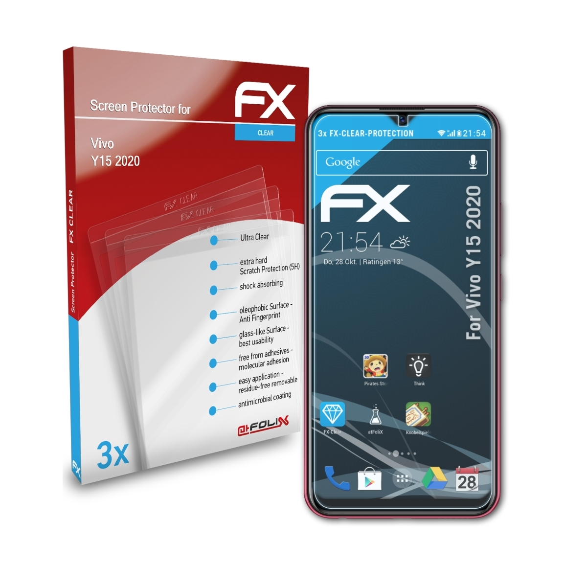 Displayschutz(für Vivo 3x FX-Clear ATFOLIX Y15 2020)