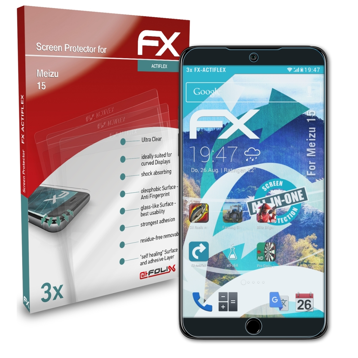 ATFOLIX 3x FX-ActiFleX Displayschutz(für 15) Meizu