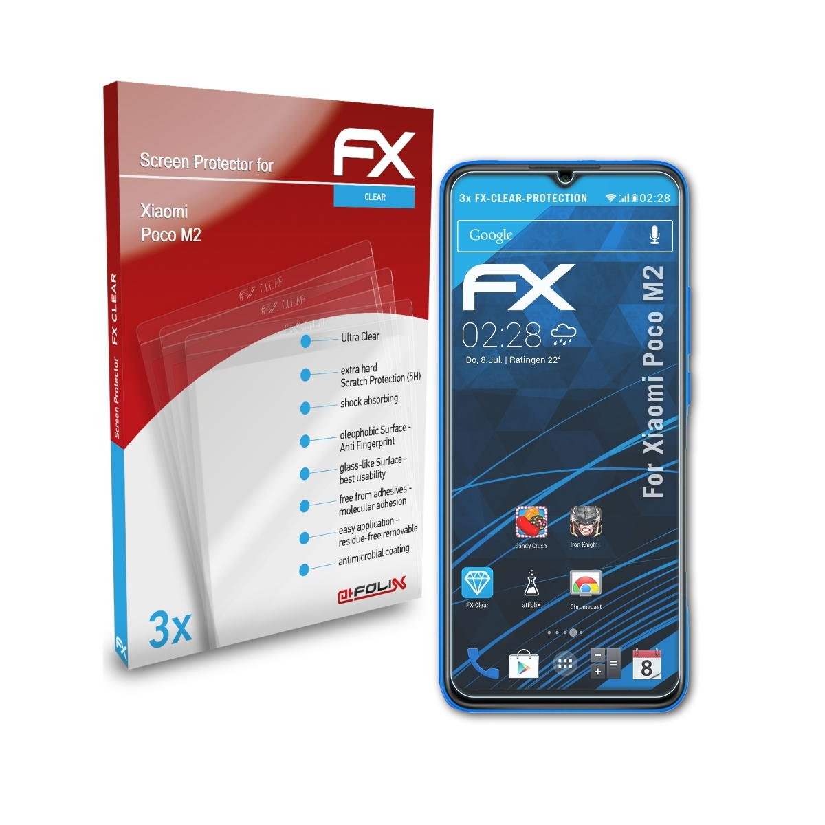 ATFOLIX 3x Poco Xiaomi M2) FX-Clear Displayschutz(für