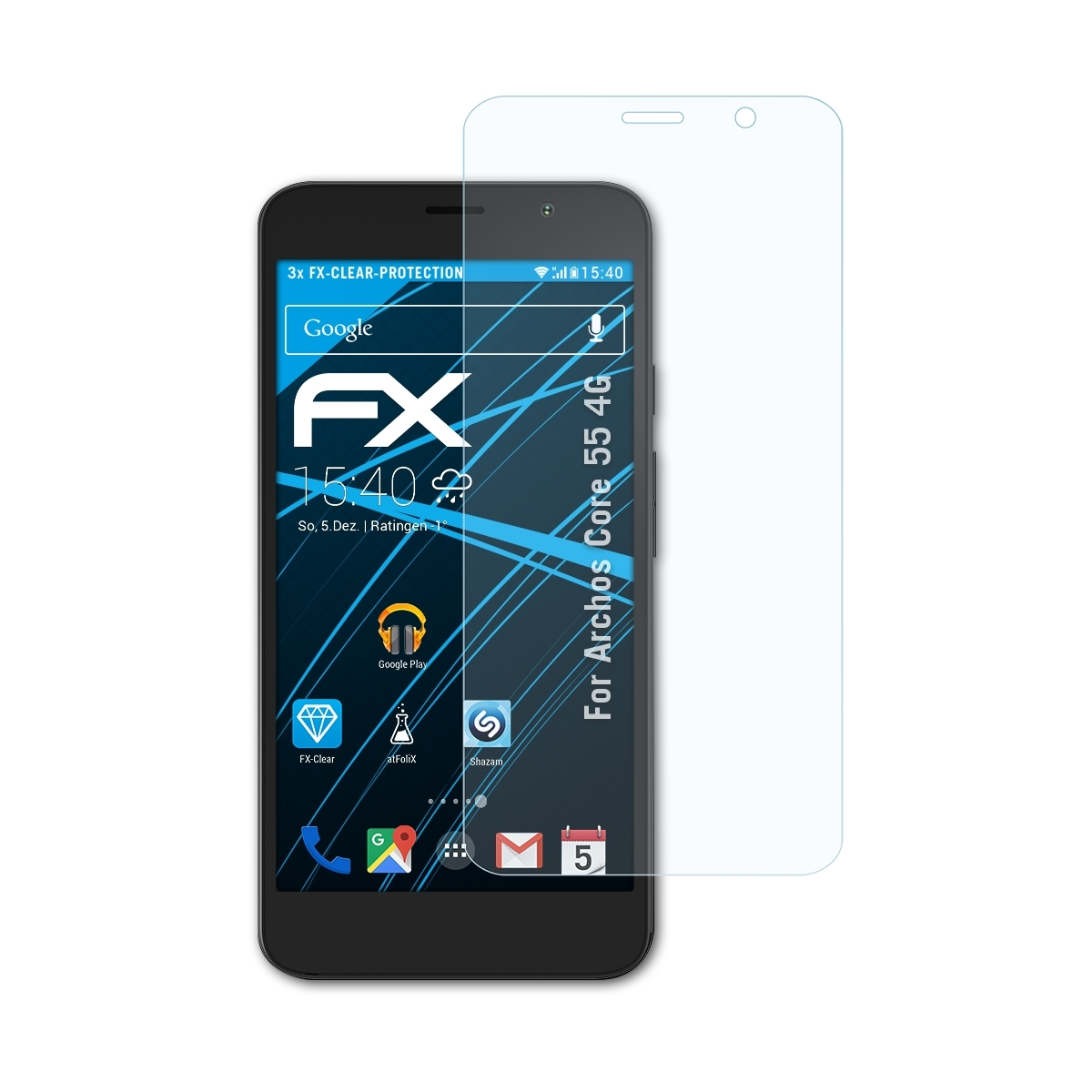 ATFOLIX 3x FX-Clear Displayschutz(für 55 Archos 4G) Core