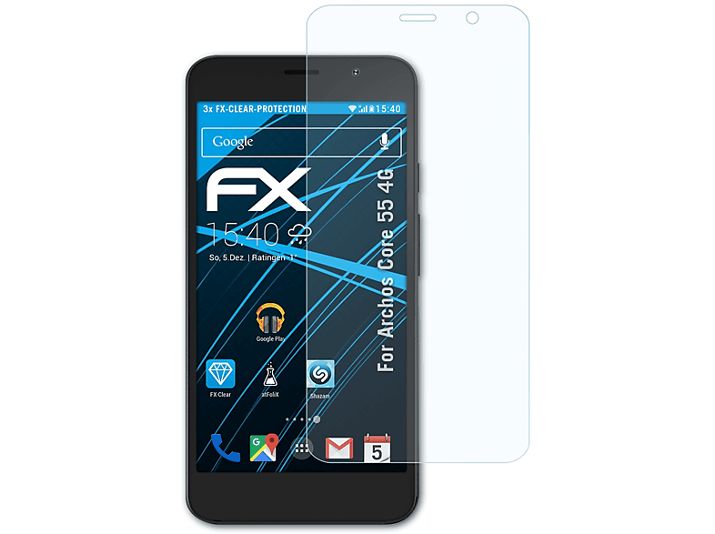 ATFOLIX 3x FX-Clear Displayschutz(für Archos 4G) Core 55