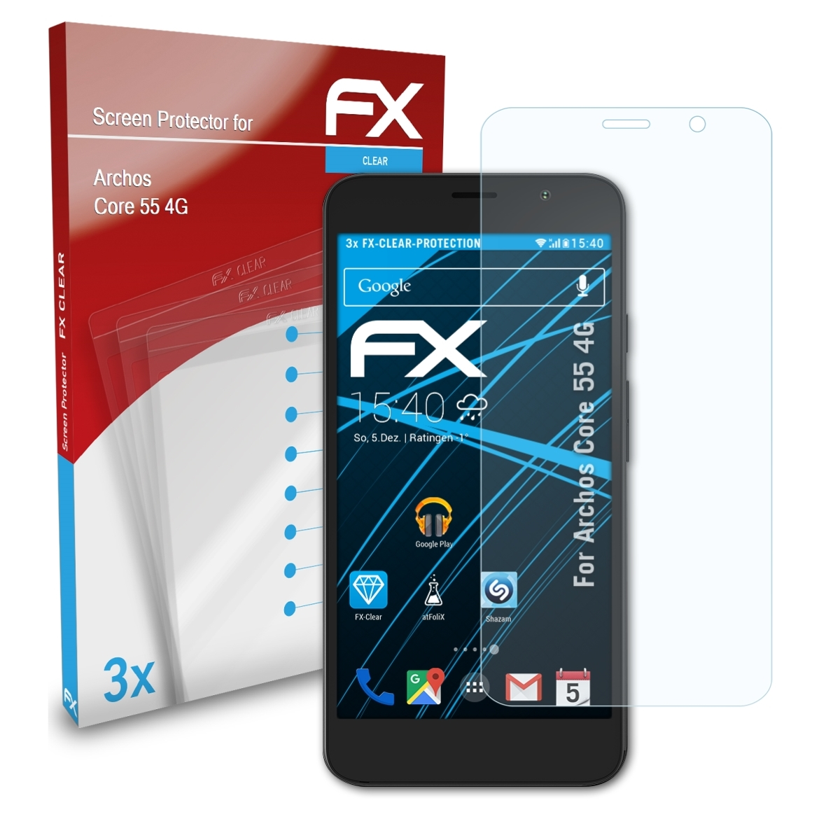ATFOLIX 3x FX-Clear Displayschutz(für Archos 4G) Core 55