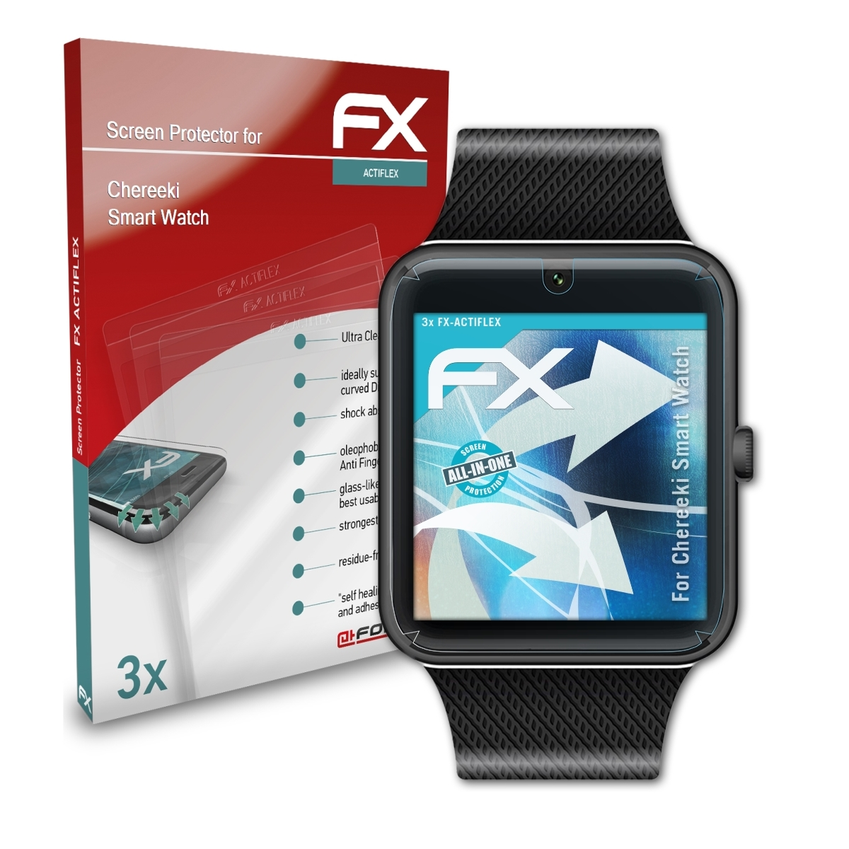 ATFOLIX 3x Smart Watch) Chereeki FX-ActiFleX Displayschutz(für