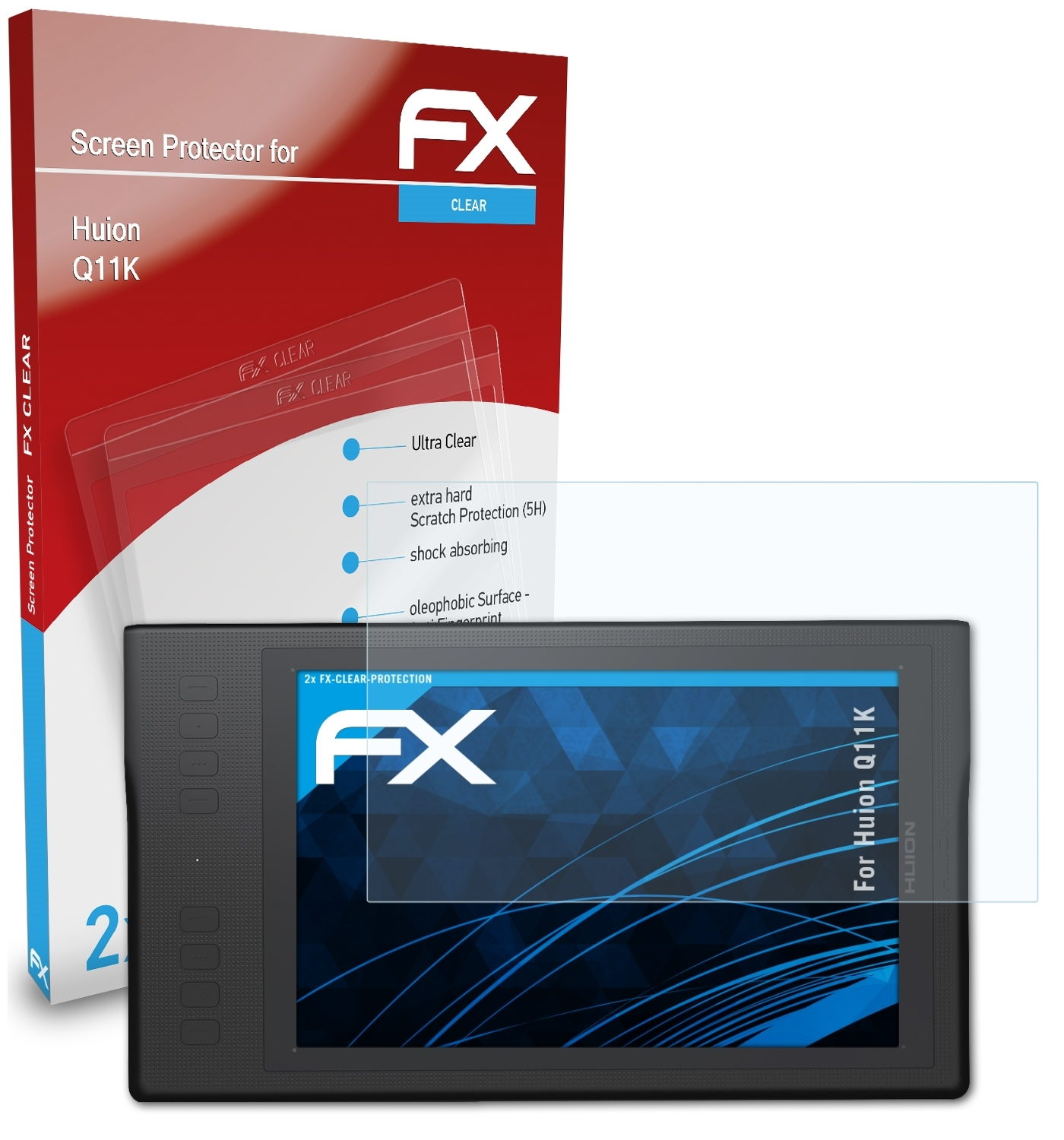 ATFOLIX 2x FX-Clear Displayschutz(für Huion Q11K)
