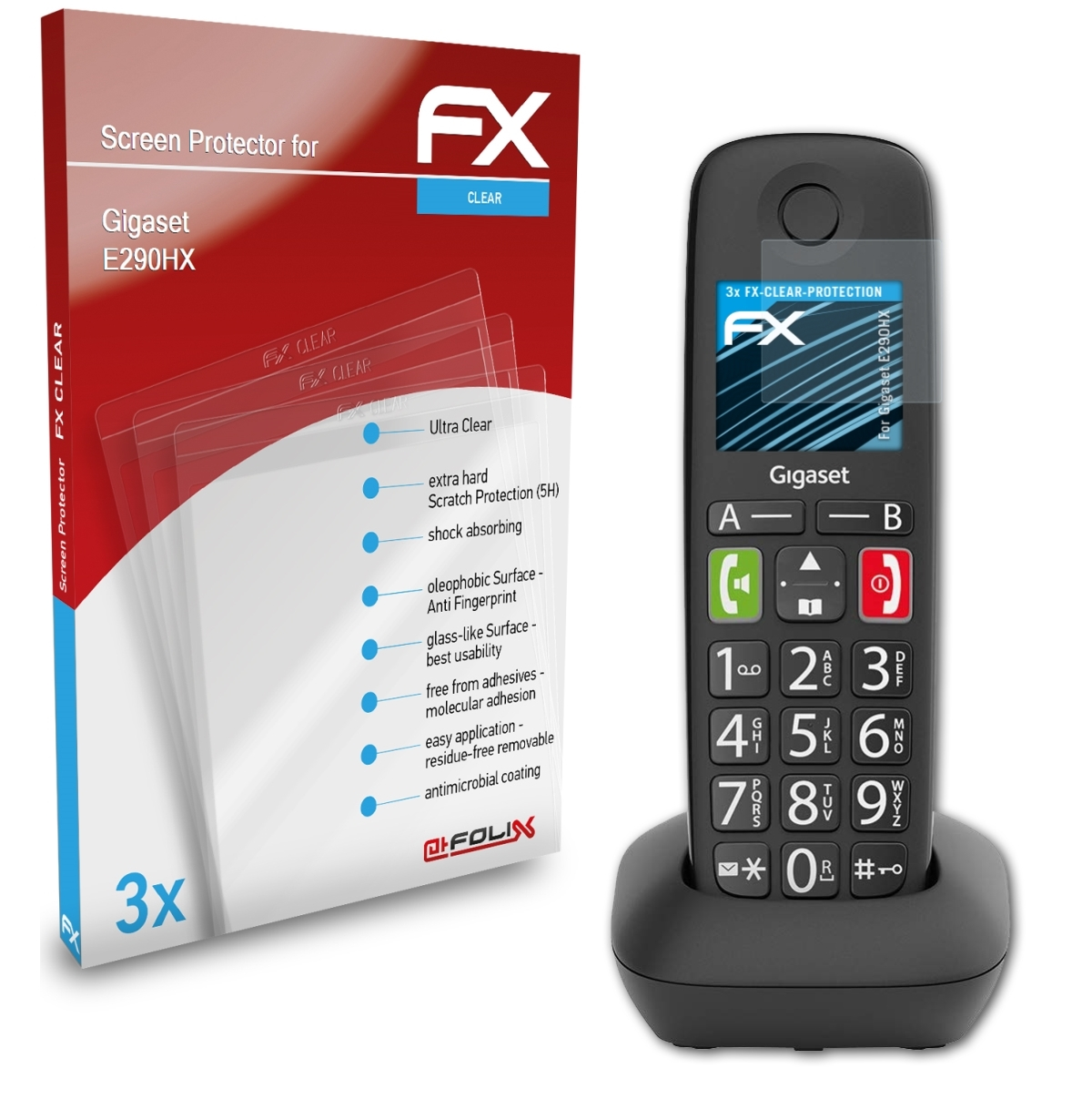 ATFOLIX 3x FX-Clear Displayschutz(für E290HX) Gigaset