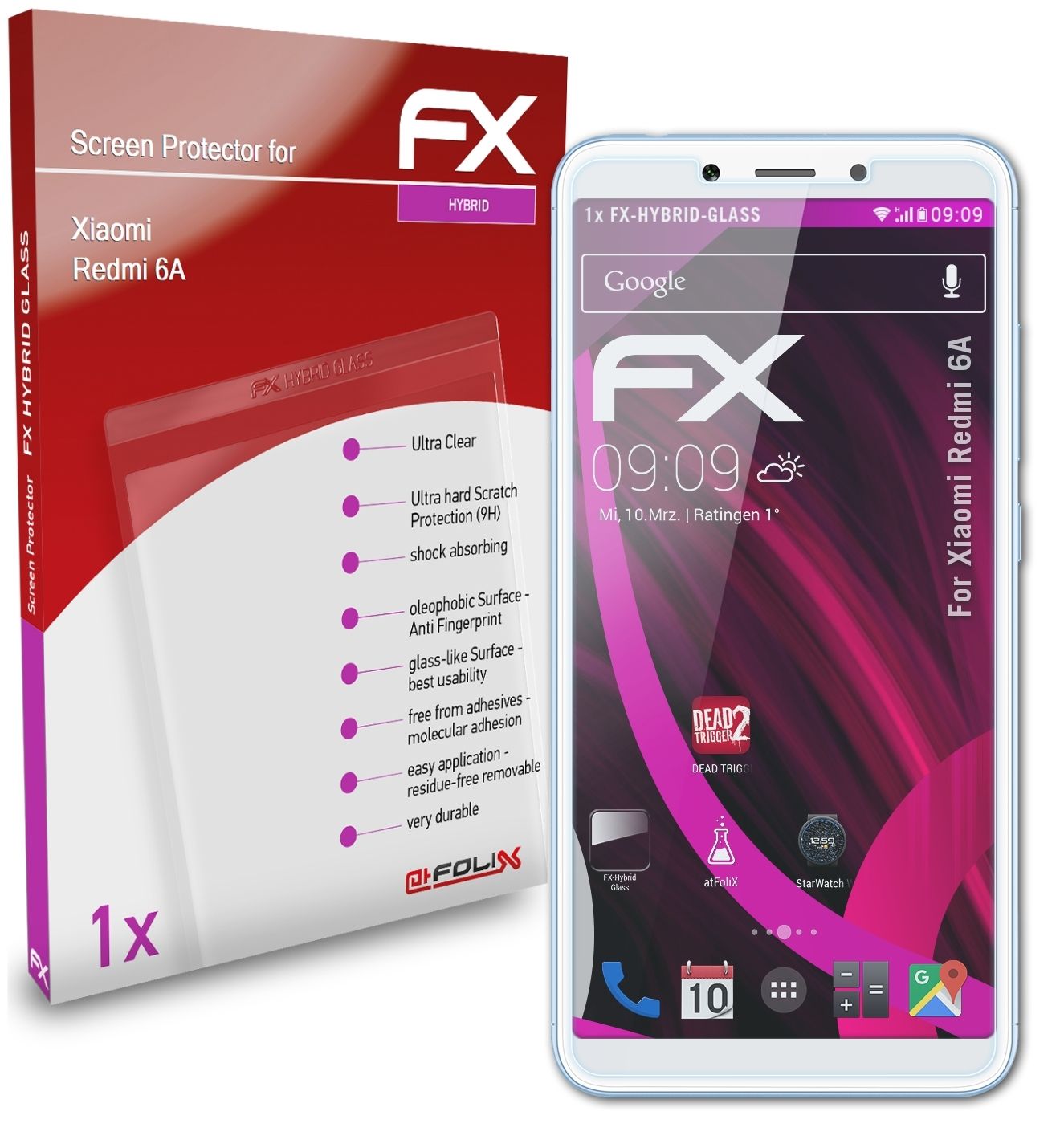 ATFOLIX 6A) Schutzglas(für FX-Hybrid-Glass Xiaomi Redmi