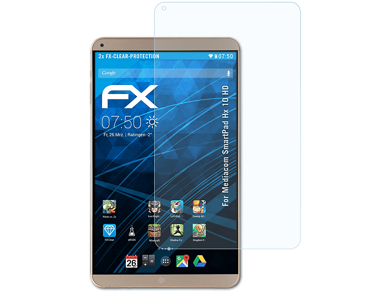 ATFOLIX 2x FX-Clear Displayschutz(für Mediacom SmartPad Hx 10 HD) | Tabletschutzfolien