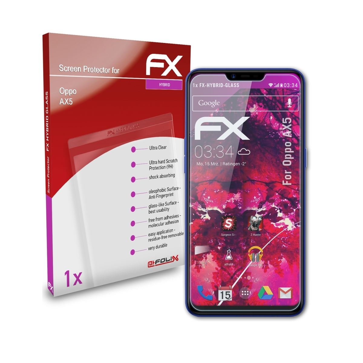 ATFOLIX FX-Hybrid-Glass AX5) Oppo Schutzglas(für