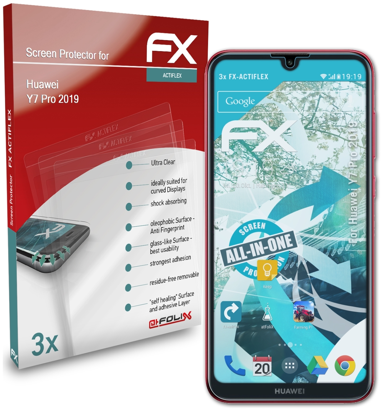 ATFOLIX 3x FX-ActiFleX Displayschutz(für Huawei Y7 2019) Pro
