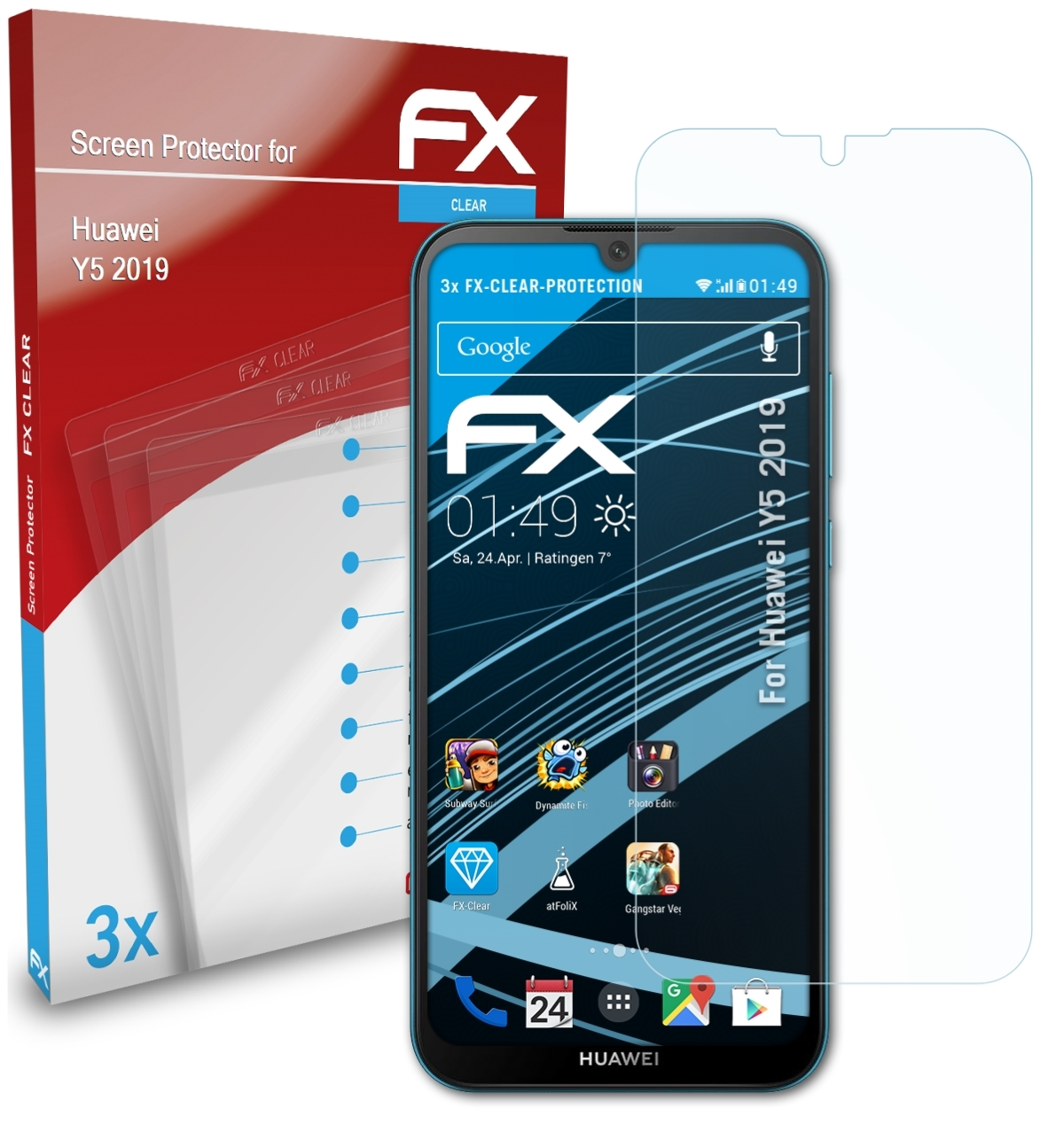 ATFOLIX 3x FX-Clear 2019) Y5 Huawei Displayschutz(für
