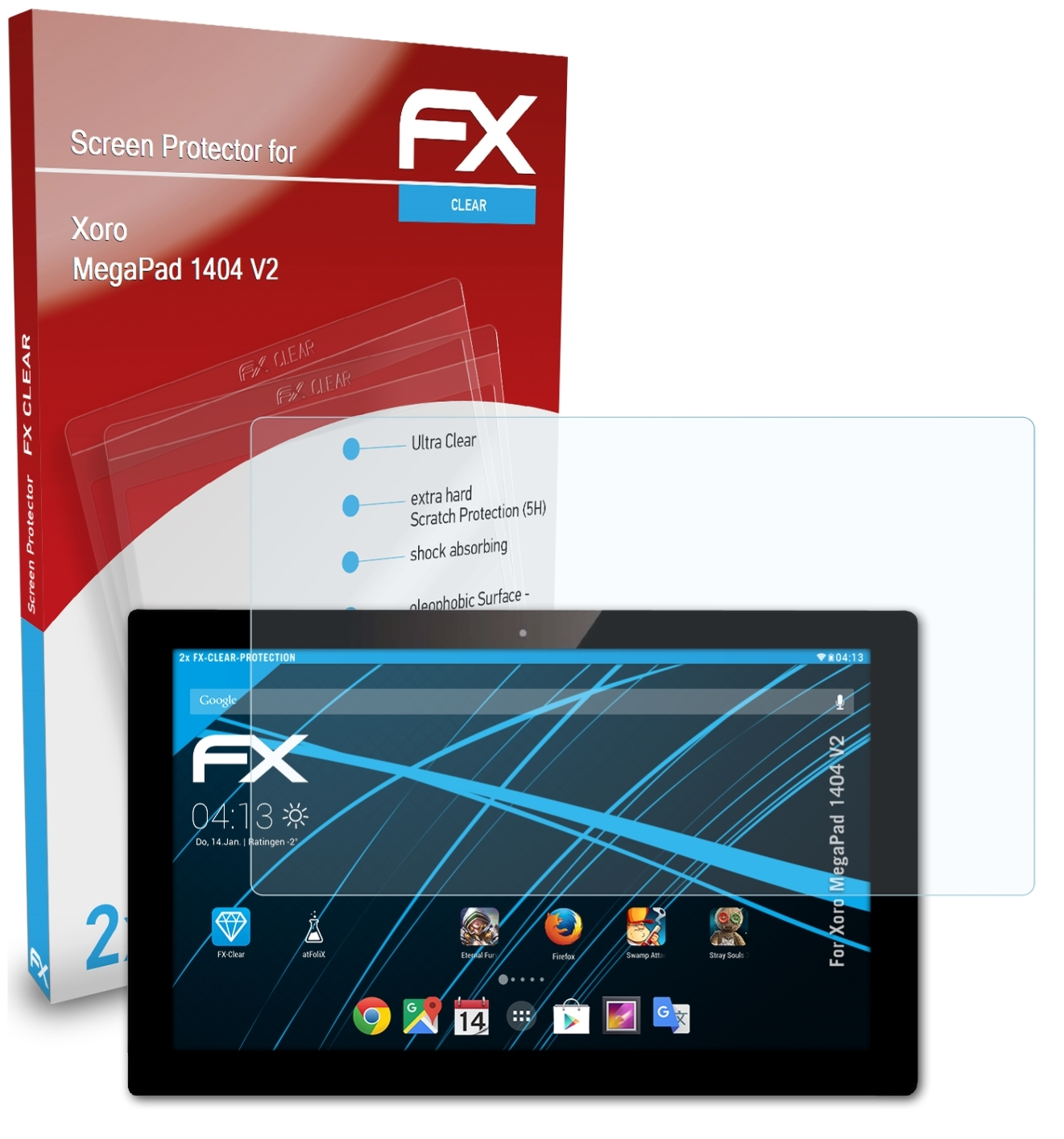 ATFOLIX 2x FX-Clear Displayschutz(für Xoro V2) MegaPad 1404