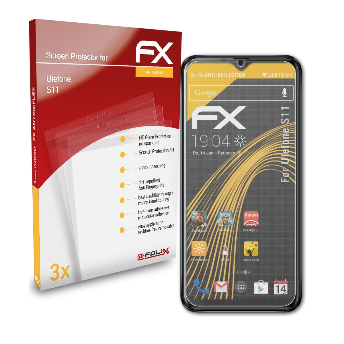 3x ATFOLIX S11) Ulefone Displayschutz(für FX-Antireflex