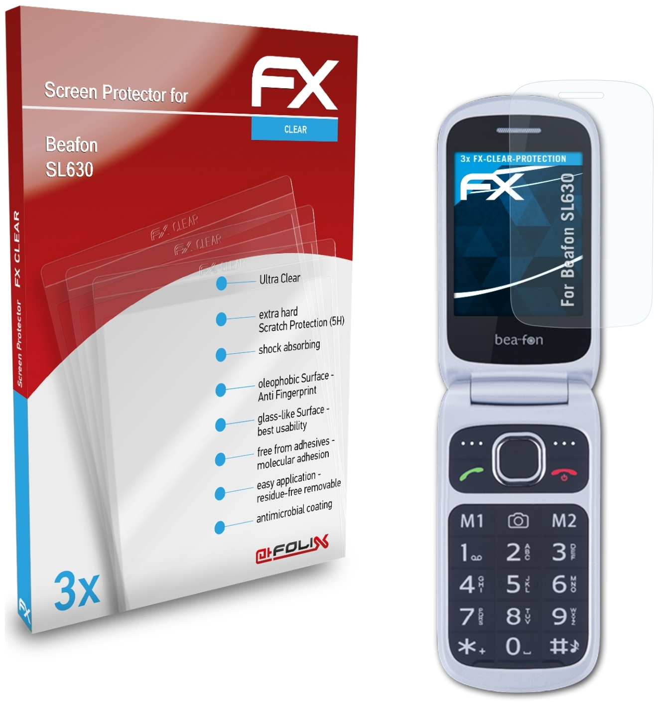 SL630) ATFOLIX 3x Beafon Displayschutz(für FX-Clear