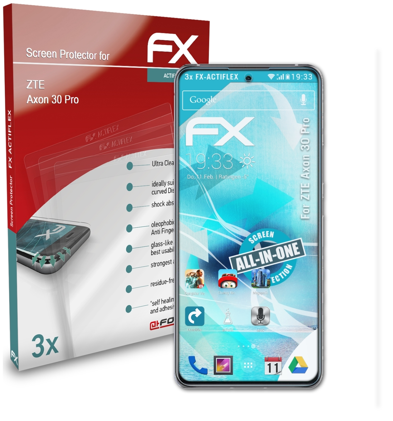 Pro) ZTE Displayschutz(für ATFOLIX 3x FX-ActiFleX 30 Axon