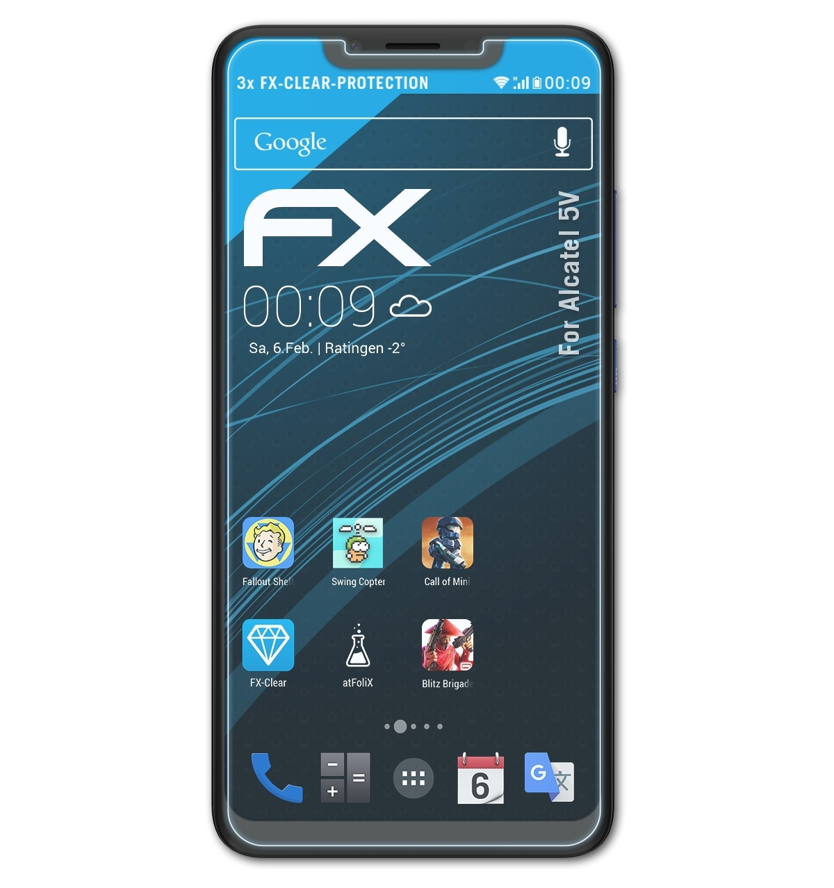 3x Displayschutz(für ATFOLIX Alcatel 5V) FX-Clear