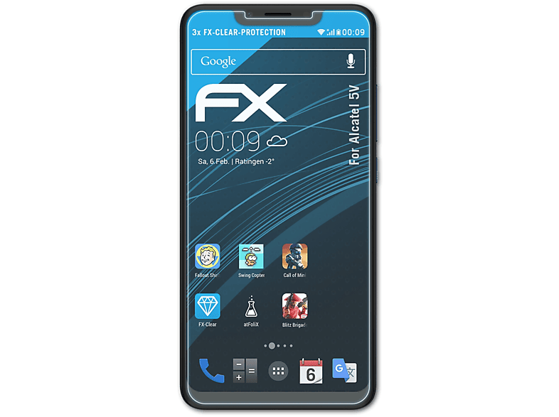ATFOLIX 3x 5V) Alcatel Displayschutz(für FX-Clear