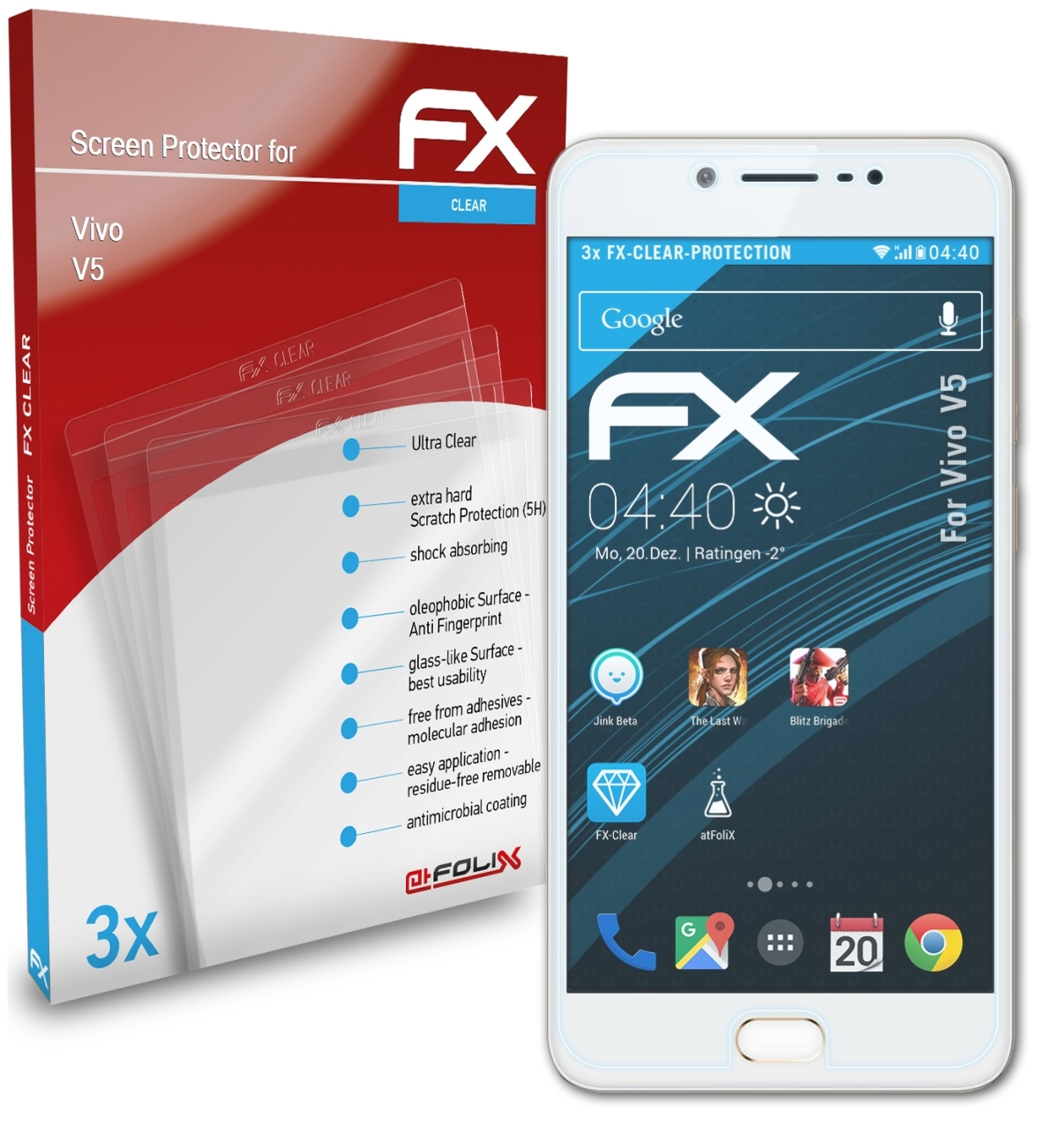 ATFOLIX 3x FX-Clear Displayschutz(für Vivo V5)