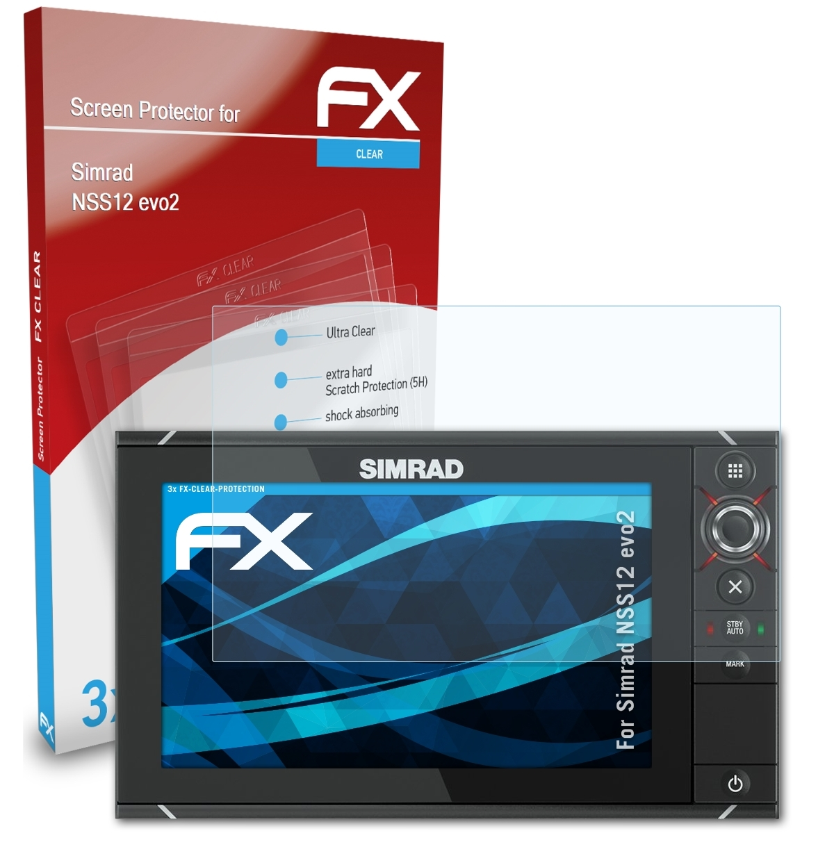 ATFOLIX 3x Simrad NSS12 evo2) FX-Clear Displayschutz(für