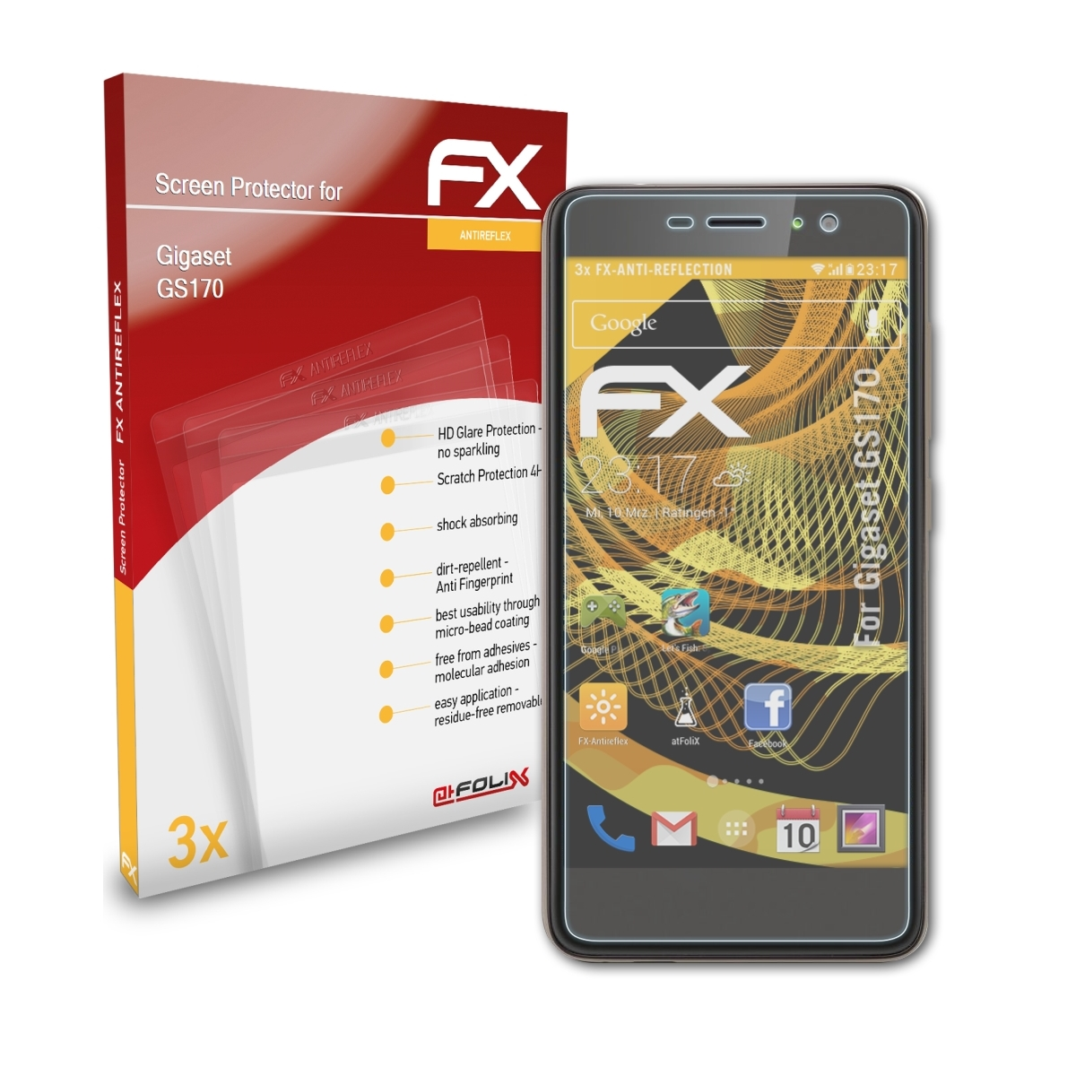 3x FX-Antireflex GS170) ATFOLIX Gigaset Displayschutz(für