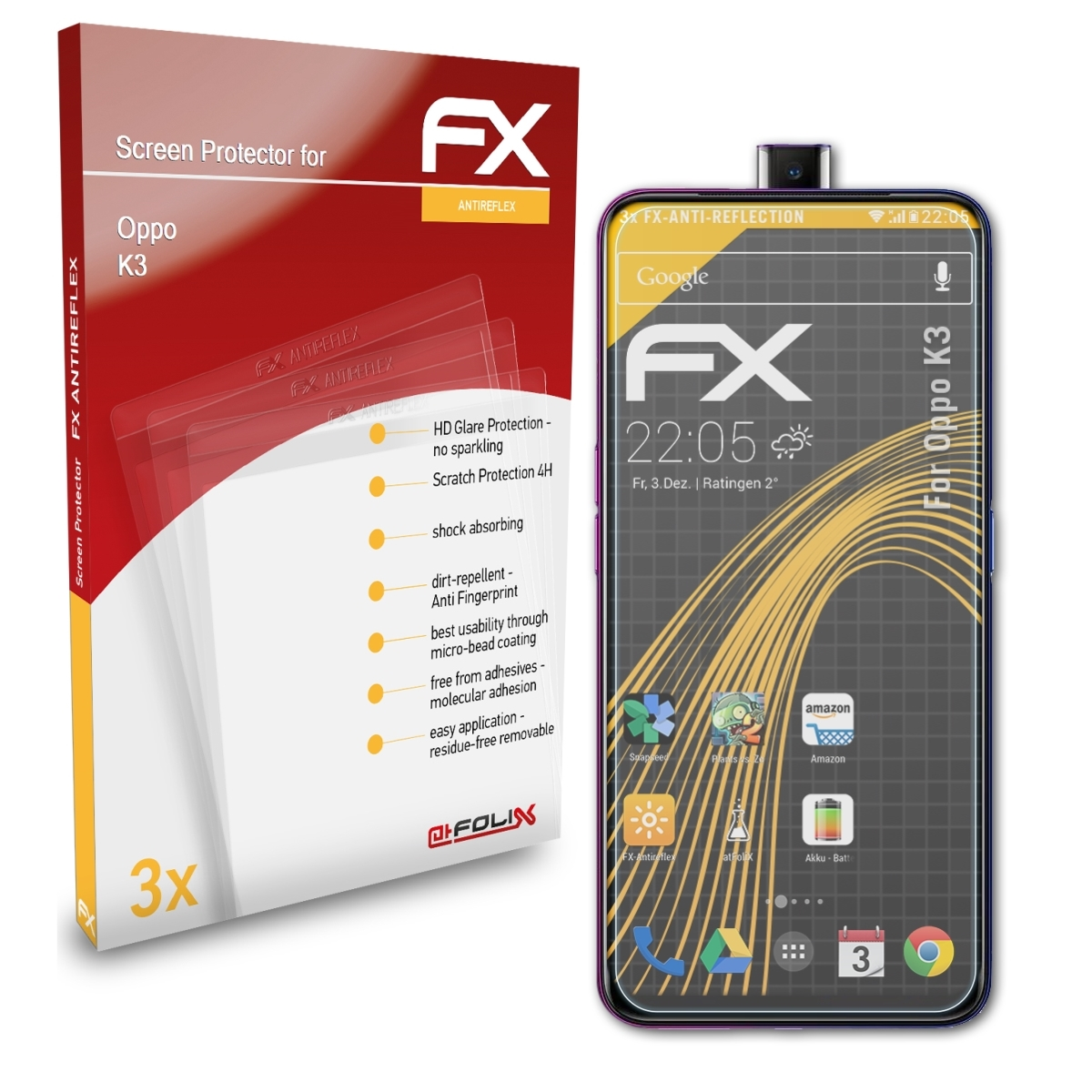 K3) 3x ATFOLIX Displayschutz(für FX-Antireflex Oppo